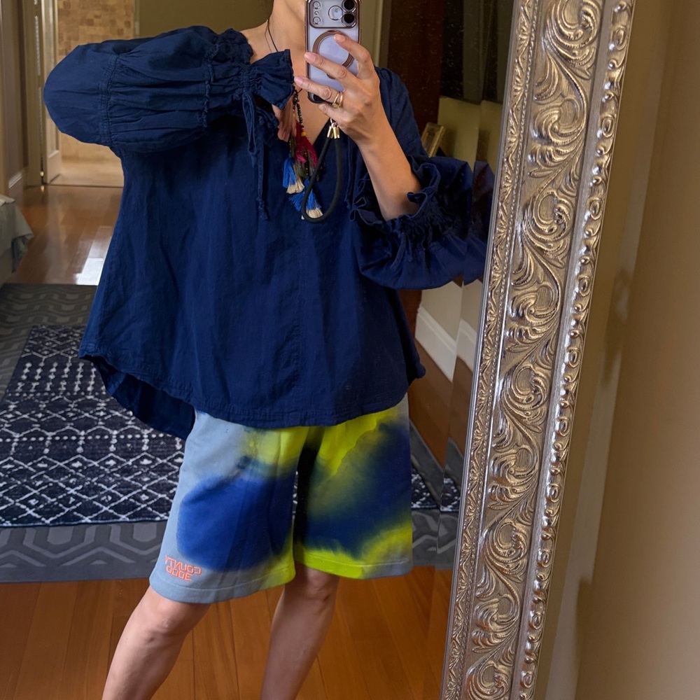 We The Free Navy Blue Ruffled Blouse